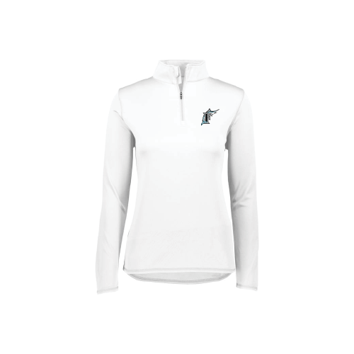 Marlins Womens LS 1/4 Zip Pullover - White